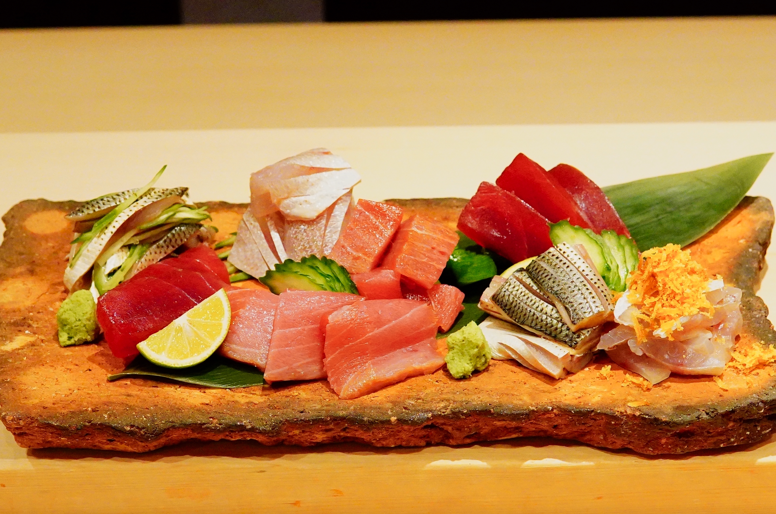 Watanabe recommended set: tuna, kelp grouper, and gizzard shad